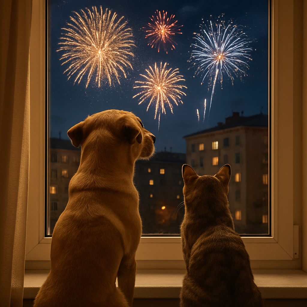 perro y gato mirando por una ventana tranquilos porque han tomado cbd